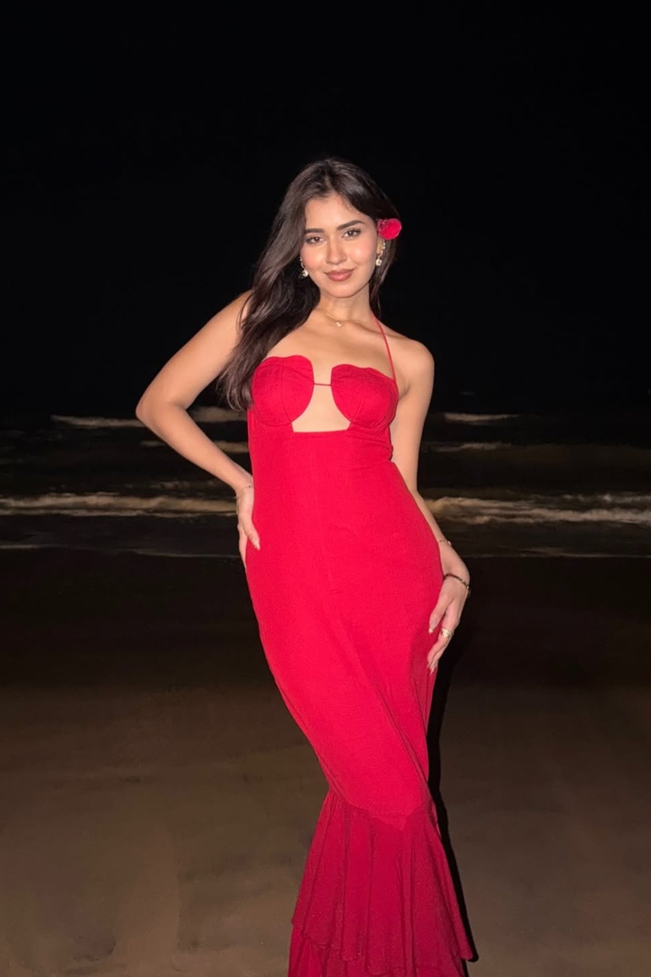 Red Twill Georgette Maxi Dress | Honeymoon Party Dress | Bali