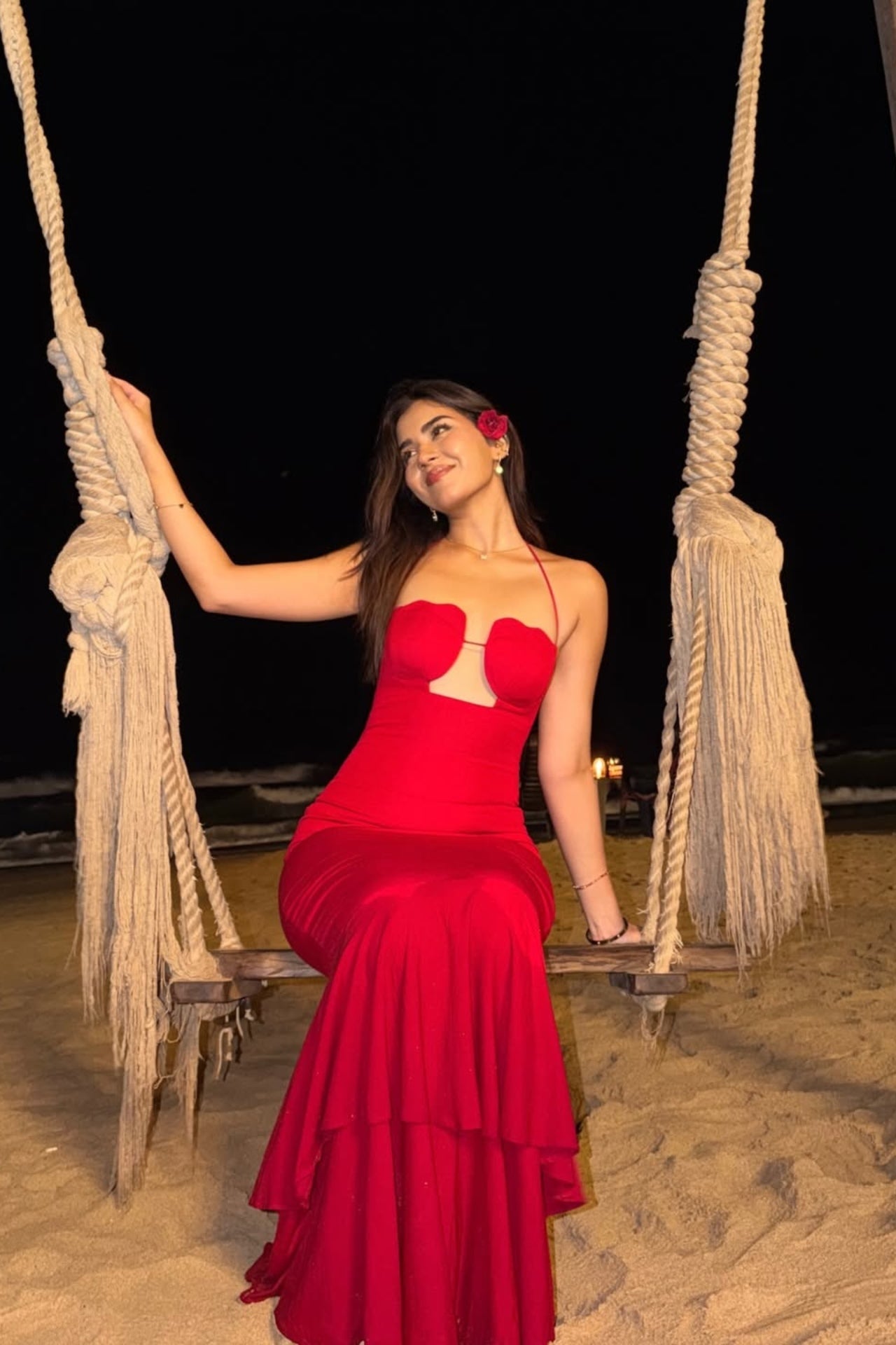 彩*マ様 IMVAL / Check Layered Dress［RED］ほぼ未 Red Twill Georgette Maxi Dress | Honeymoon Party Dress | Bali