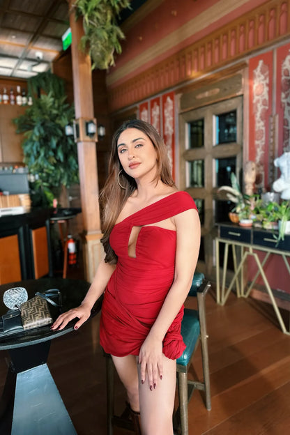 Ilya Red Modal Mini Dress | As Seen on Krystle D'Souza | Plunging Neckline | Label WildChild Ilya Red Modal Mini Dress | As Seen on Krystle D'Souza | Plunging Neckline | Label WildChild